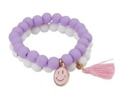 DOUBLE BRACELET DE COULEUR PASTEL AVEC BRELOQUES DORÉES ASST